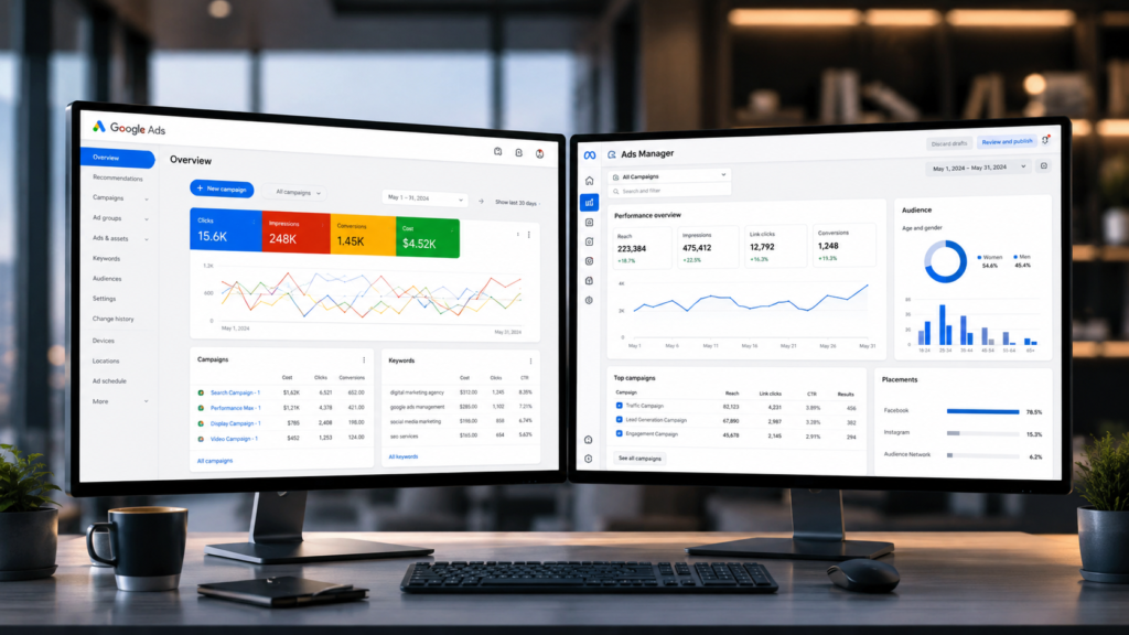 Google Ads vs Facebook Ads: Which Is Better for Small Businesses? 1 google ads dashboard vs facebook ads dashboard comparison