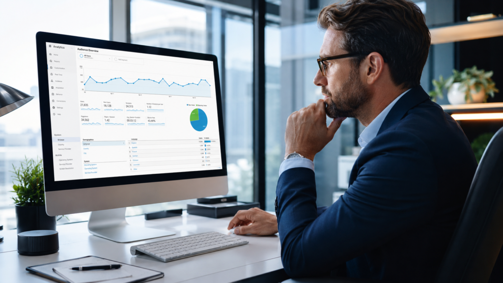 10 Benefits of SEO for Local Businesses 1 local business owner analyzing website traffic.
