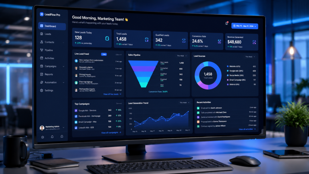 How a Professional Website Increases Sales lead generation dashboard showing contact form submissions