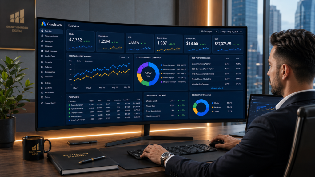 Best Digital Marketing Strategies for Startups google ads campaign analytics and lead generation dashboard.