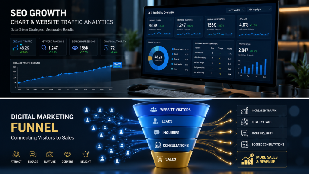 How a Professional Website Increases Sales seo growth chart and website traffic analytics