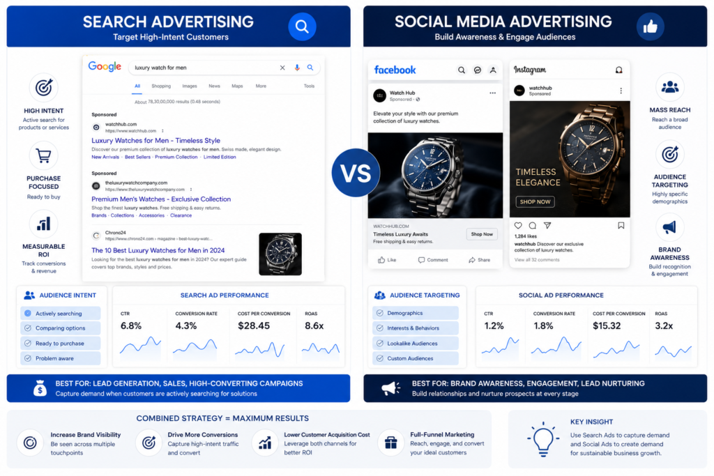 search advertising vs social media advertising infographic