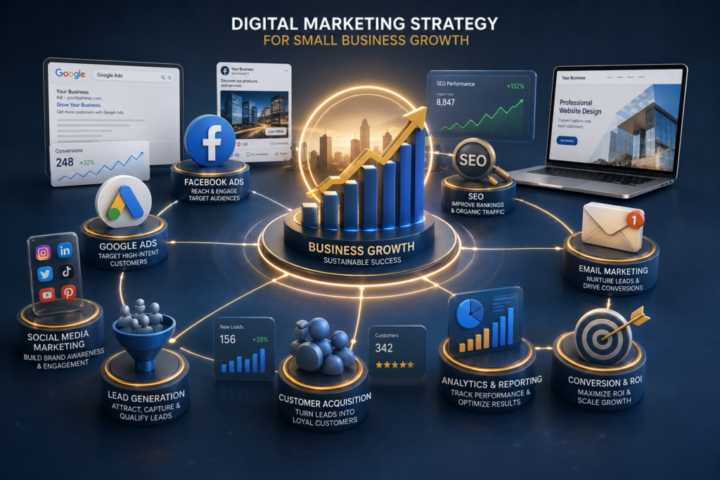 digital marketing strategy illustration for small businesses